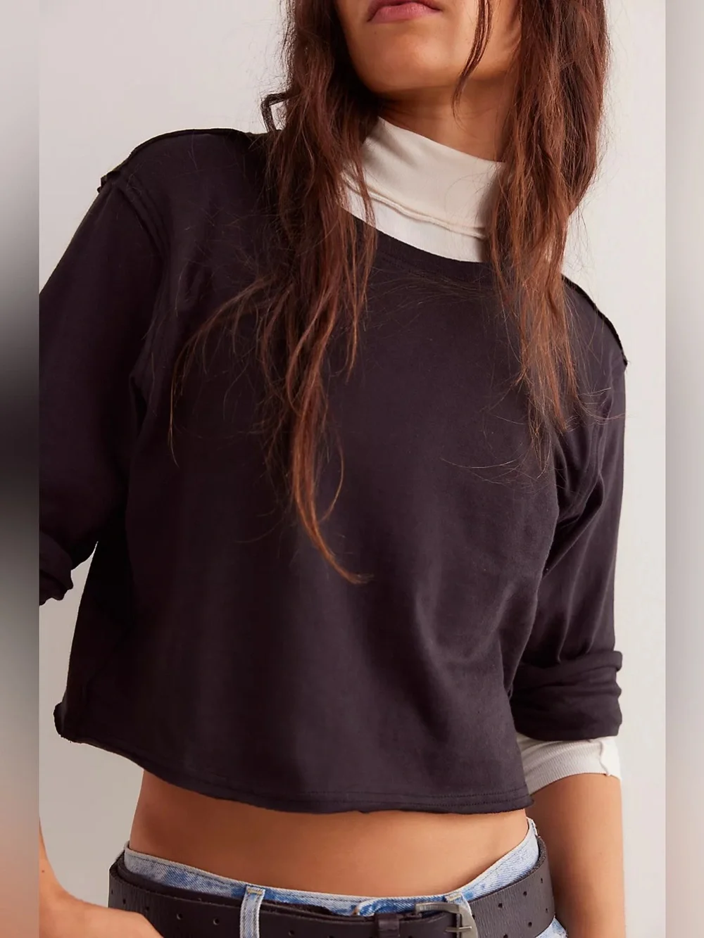 NWOT Free People We The Free The Perfect Long-Sleeve Tee - Black - medium